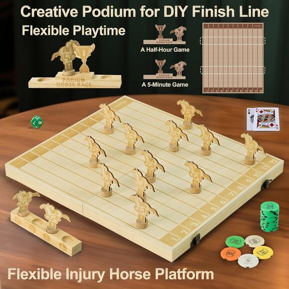 Horse Race Board Game, Magnetic Horse Racing Game with 100 Chips, 12 Magnet Wood - Picture 7 of 7